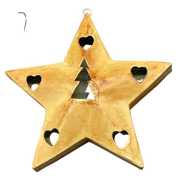 Christmas star metal tree heart yellow ornament 4" READ - Picture 1 of 6